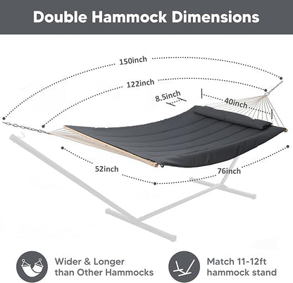 SUNCREAT Hammocks for Outside, Two Person Hammock for Patio, Garden, Porch, Outdoor, Dark Grey