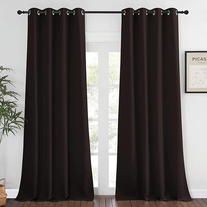 NICETOWN Blackout Window Curtain 90 inch Length - Room Darkening Thermal Insulated Grommet Large Window Treatment Light Blocking for Bedroom/Doorway (Toffee Brown, 1 Panel, W52 x L90)