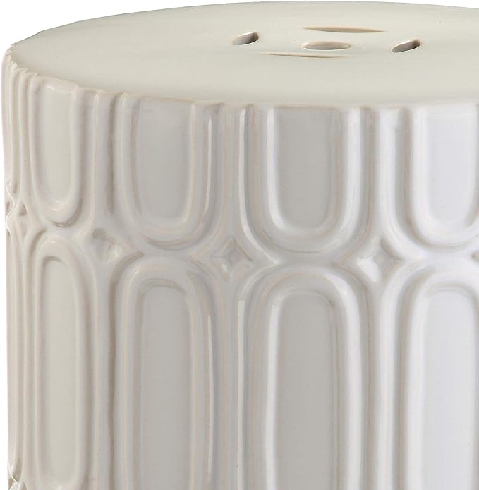 Decorative Garden Stool, 16-Inch Cream Glazed Ceramic Accent Seat