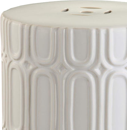 Decorative Garden Stool, 16-Inch Cream Glazed Ceramic Accent Seat
