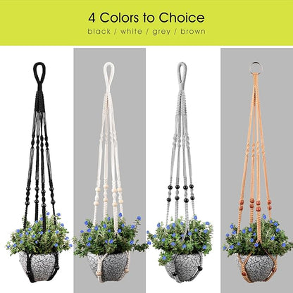 RIFNY Macrame Plant Hanger Indoor, 35 Inch Hanging Plant Holder with Hooks, Large Boho Hanging Basket Plant Hanger for Wall Window Ceiling Plants Decor (White, 1PC)