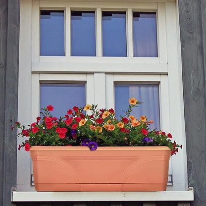 Southern Patio 36 Inch Rectangular Plastic Medallion Hanging Windowsill and Garden Box Planters with Drainage Holes, Terracotta (2 Pack)