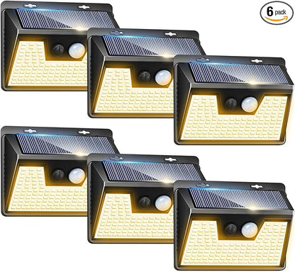 Peasur Solar Lights Outdoor Waterproof [6 Pack/140LED], Warm White Motion Sensor Lights Dusk to Dawn, 3 Modes Solar Fence Security Lighting for Wall Garden Yard Stair Outside