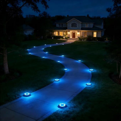 Flacchi Solar Lights Outdoor - Solar Powered Ground Lights Outdoor Solar Disk Light Waterproof Landscape Light for Patio Yard Pathway Walkway Driveway (Blue, 12 Pack)