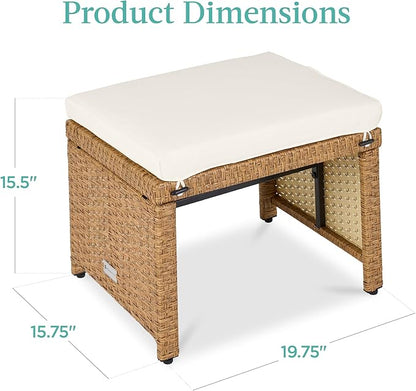 Best Choice Products Set of 2 Wicker Ottomans, Multipurpose Outdoor Furniture for Patio, Backyard, Additional Seating, Footrest, Side Table w/Removable Cushions, Steel Frame - Ivory/Natural