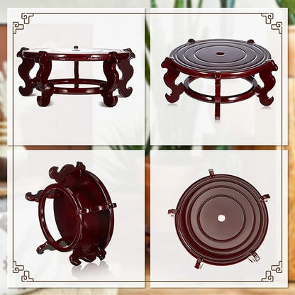 Geetery 2 Pcs 4 to 12 in Wooden Plant Stands Indoor Chinese Oriental Plant Stand for Vase Fishbowl Flower Pot Lamp Redwood Base Vintage Display Rack Decor(10 Inch)