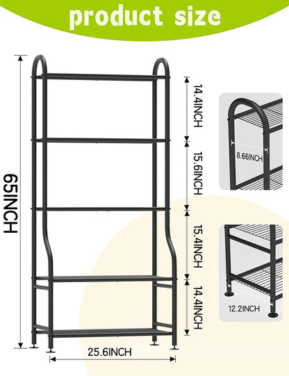 5-Tier Metal Plant Stand Indoor Outdoor, Waterproof Flower Stand for Multiple Pots, Heavy Duty Plant Stands for Living Room Patio Garden Decor, Tall Plant Shelf with Leveling Feet, Black