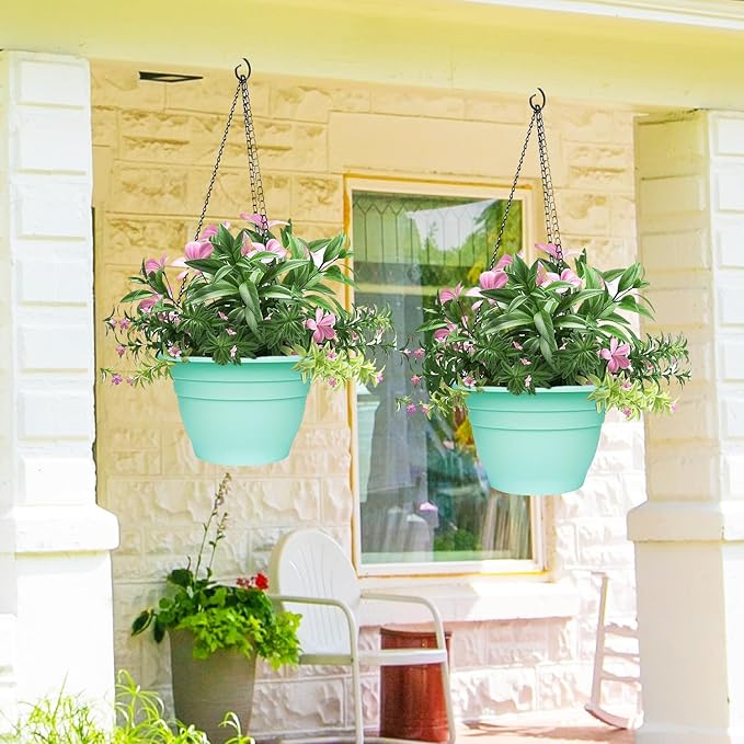 Plant Pots Set of 5,10" Outside Diameter Flower Pots, 6.4" Depth Plant Planters with Drainage Hole, Durable Garden Pots Perfect for Indoor & Outdoor Plant Planting,Decor(Blue)