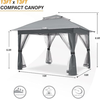 COOSHADE 13x13 Pop Up Gazebo Tent Outdoor Canopy Patio Shelter with Mosquito Netting(Grey)