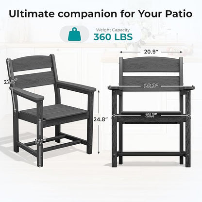 SERWALL HDPE Outdoor Dining Chair, Patio Dining Chair for Deck, Gray