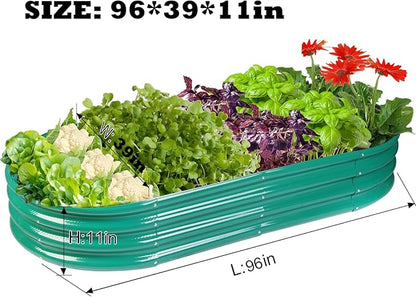 Raised Garden Bed Galvanized Planter Box Outdoor, Rot-Resistant Metal Garden Bed Planter for Vegetables Flower Herb (8ft, Green)