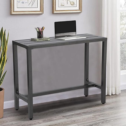Outdoor Bar Table, Patio Console Pub Height Tables with Powder Coated Steel Frame, Weather Resistant Waterproof Top for Hot Tub, Balcony, Garden, Yard, Poolside (Grey, 55" Bar Table)