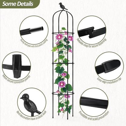 Garden Obelisk Trellis for Climbing Plants Outdoor - 69"(H), Rustproof Trellis with Adjustable Rings, Metal Plant Support for Potted Vines, Garden Trellis Use for Outdoor or Indoor(2 Pack)