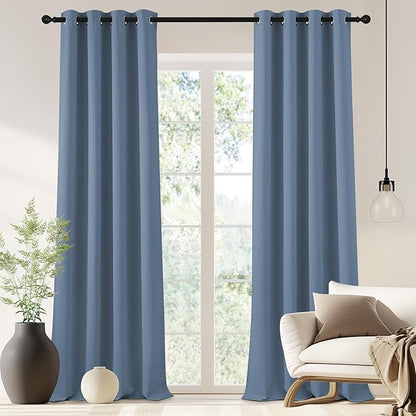 NICETOWN Blackout Drapery Curtain Panel 90 inches Long - Window Treatment Thermal Insulated Grommet Blackout Curtain/Drape for Bedroom Living Room (Stone Blue, 1 Panel, 46 by 90 inches)