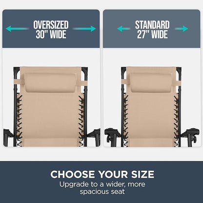 Best Choice Products 30” Wide Folding Zero Gravity Outdoor Recliner Patio Lounge Chair w/Adjustable Canopy Shade, Headrest, Side Accessory Tray - Beige