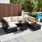 8 Pcs Patio Furniture Set with Fire Pit Table Wicker Outdoor Sectional Sofa, Conversation Set Perfect for Backyard, Garden, Deck (Deep Brown/Beige)