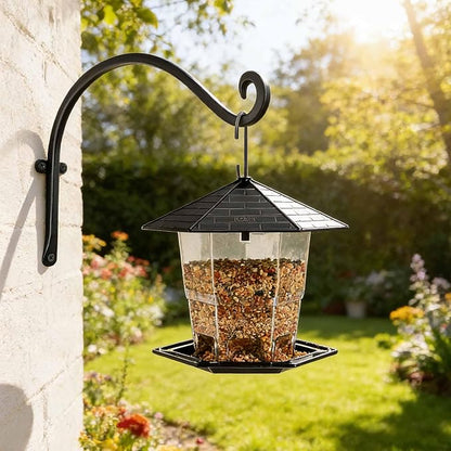 Qiang Ni Bird Feeder Hanger: 12-Inch Wall-Mounted Plant Bracket Outdoor - 4 Pieces Black Plant Hooks for Hanging Flower Baskets