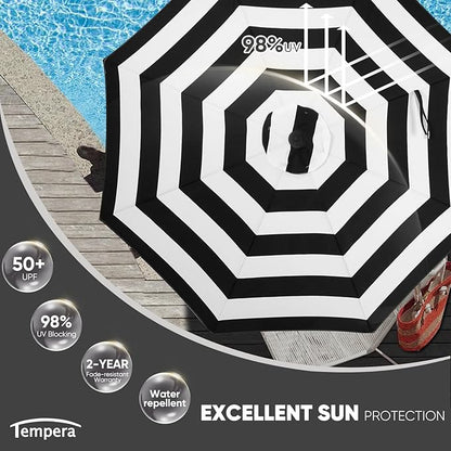 Tempera Patio Market Outdoor Table Umbrella with Auto Tilt and Crank, Large Sun Umbrella with Sturdy Pole & Fade Resistant Canopy, Easy to Set
