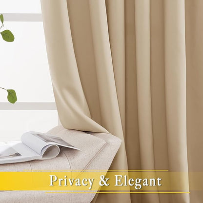 NICETOWN Blackout Living Room Curtain 118 inch Length, Grommet Thermal Curtain Sound Blocking Room Divider for Sliding Glass Door, Biscotti Beige, W80 x L118, 1 Panel