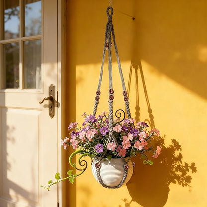 35 Inch Macrame Plant Hanger, Large for up to 15 Inch Pot Extra Long Hanging Planter Holder Basket with Wood Beads for Indoor Outdoor Home Decor (Grey, 1-Pack)