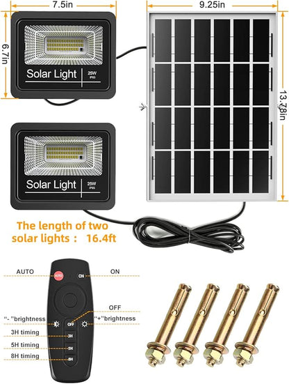 Solar Flood Light Outdoor 1000LM Dual 6000K Bright White Floodlights Ip65 Waterproof Solar Power Light Auto On/Off Dusk to Dawn with Remote Control for Yard, Garden, Shed, Barn.