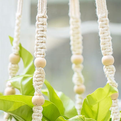 Mkono 43 Inch Macrame Plant Hanger Large for up to 12 Inch Pot Extra Long Hanging Plant Holder No Tassels Hanging Planter Basket with Wood Beads for Indoor Outdoor Boho Home Decor, Ivory