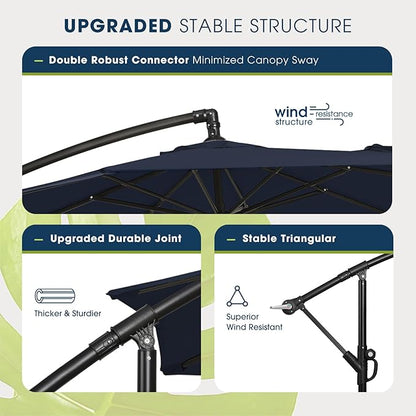 wikiwiki 10ft Patio Umbrella with Base Included, Outdoor Offset Cantilever Umbrella with Sandbag Base for Backyard, Garden and Pool, Easy to Tilt and Crank, Navy Blue