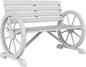 Outsunny 41" Wooden Wagon Wheel Bench, Rustic Outdoor Patio Weather Resistance Furniture, 2-Person Slatted Seat Bench with Backrest, Light Gray