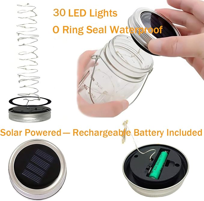 Path Lights: 4-Pack Glass Mason Jar Lights with 30 LEDs and Handles