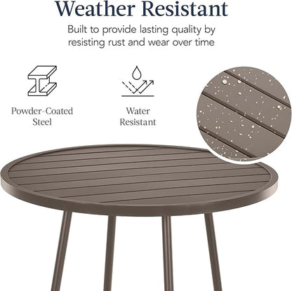 Best Choice Products 3-Piece Patio Dining Set, Bar Height, Outdoor Bistro Set, Outdoor Round Bar Table w/ 2 Bar Stools, Steel - Taupe