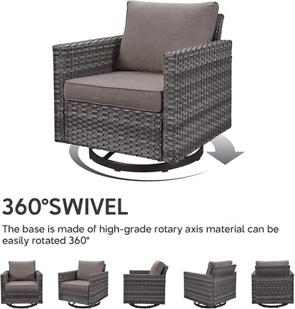 Belord Outdoor Sectional Furniture with Swivel Rocker Chair, 10 Pieces Wicker Patio Furniture Sets with Ottoman L Shaped Sofa Coffee Table Grey Cushion