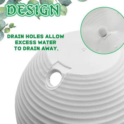 4 Pack 8 inch Plastic Self Watering Hanging Planters,Round Hanging Basket Planter with Drainer and Metal Chain,White Garden Flower Plant Pot Container for Indoor Outdoor Plants