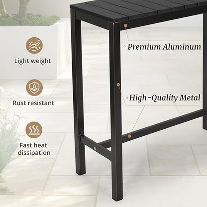 Outdoor Bar Table, 55" Patio Bar Height Counter Console Table, Black Waterproof HDPS Slatted Top and Bronze Leg, Weather Resistant, Hot Tub, Balcony, Yard, Indoor or Outdoor Use