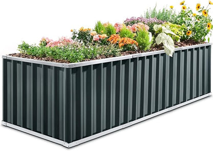 KING BIRD Galvanized Raised Garden Bed with 2 Installation Methods for DIY, 101" x 36" x 24" Heightened Planter Kit Box Outdoor for Deep-Rooted Vegetables, Flowers, Dark Grey