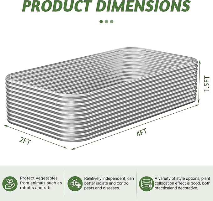 3 Pack Tall 4x2x1.5FT Raised Beds for Gardening, Corrugated Galvanized Steel Raised Garden Bed, Outdoor Metal Above Ground Garden Bed for Vegetables and Flowers