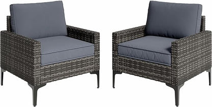 Jing's Villa 2-Piece Outdoor Sectional Single Chair Set, All-Weather Wicker Patio Furniture with L/R Armrest & Cushions, Comfortable Garden Conversation Set for Backyard, Poolside, Deck,Gery