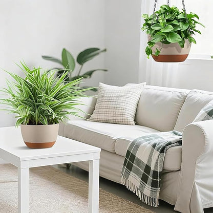 Hanging Planters for Indoor Plants, Set of 2 8/10 Inch Self-Watering Hanging Pots with Drainage Hole & Removable Water-Storage Tray II Screw-in Hooks