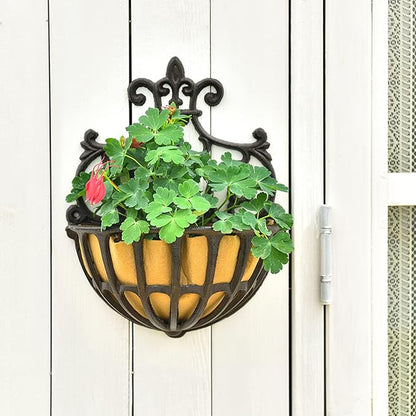 Hanging Planters 2 Pack, Rustic Brown Cast Iron Wall Baskets
