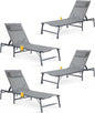 4 Pack Foldable Chaise Lounge Chair with Cup Holder, Assemble-Free Outdoor Lounge Chair with Detachable Pillow and 6 Adjustable Backrest, Patio Lounge Chair for Outside Poolside Beach Pool, Grey