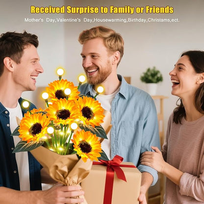Solar Lights Outdoor Garden Decor,4 Pack Sunflower with Firefly Lights,Solar Flowers Lights Waterproof,Birthday Gifts for Mom Women Grandma,Outside Decorative Garden Stakes for Yard Patio Porch Lawn