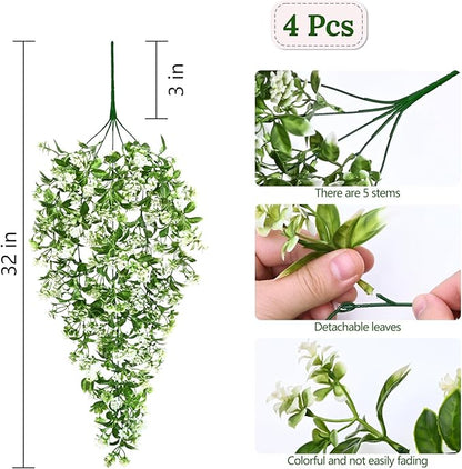 Waipfaru 4pcs Fake Hanging Plants, Artificial Hanging Flowers Faux Ivy Pothos Vines Greenery for Wall Home Bedroom Living Room Aesthetic Kitchen Office Aesthetic Kitchen Indoor Outdoor Decor