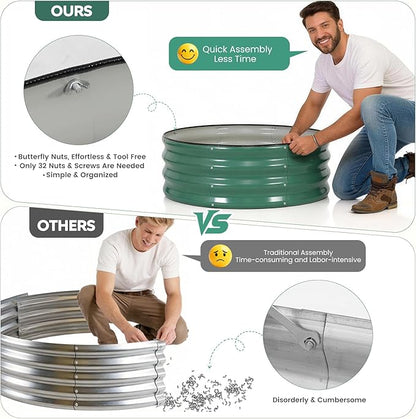 ZORMY Galvanized Raised Garden Bed Outdoor, Round Metal Planter Boxes 2 Pcs, 3x3x1ft Steel Raised Bed Kit for Planting Vegetables, Fruits, Flowers(LotusGreen)