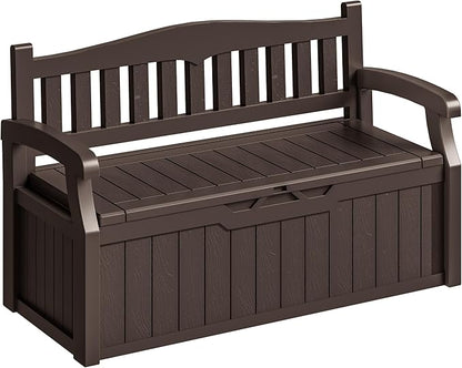 Storage Bench, 75 Gallon Brown Outdoor Deck Box with Padlock Holes