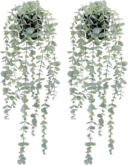 COCOBOO 2 Pcs Artificial Eucalyptus Plants Shelf Hanging Fake Plant in Pot for Wall Bedroom Home Patio Indoor Outdoor Decor