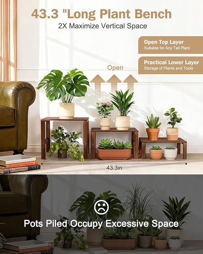 3 Tiered Wooden Plant Stand Shelf Indoor Outdoor,Corner Small Flower Pot Stand ,Rustic Narrow Low Short Plants Holder Rack for Tall Plants Succulent in Patio Livingroom Balcony Window Sill Table Desk