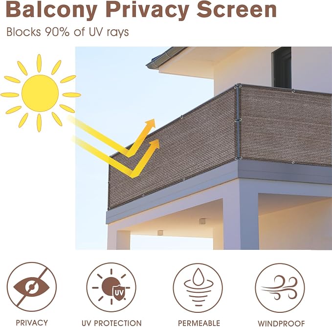 Sunny Guard Customized 3.3'x24' Brown Balcony Privacy Screen, 180 GSM - Image 2