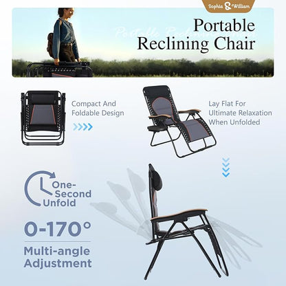 Sophia & William Oversized XXL Zero Gravity Chair Set of 2, Outdoor Recliner - Image 7