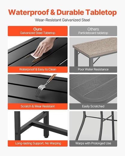 VEVOR Outdoor Bar Table, 39.4 x 15 in Patio Bar Table, Waterproof Top & Sturdy Metal Frame, Rectangle Counter Height Dining Tables, Outdoor Furniture for Balcony, Yard, Hot Tub, Poolside, Indoor