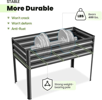 KING BIRD Large Raised Garden Bed with Cover & Netting Galvanized Elevated Planter Box with Legs 48×24×56 in for Backyard, Patio, Balcony, 400lb Capacity, Dark Grey