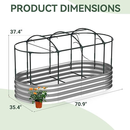 Raised Garden Bed with Self-Watering System, 6x3x1 ft Elevated Planter Boxes Outdoor with Mesh Cover, Oval Galvanized Raised Beds for Gardening,Vegetables,Flowers, Backyard, Patio